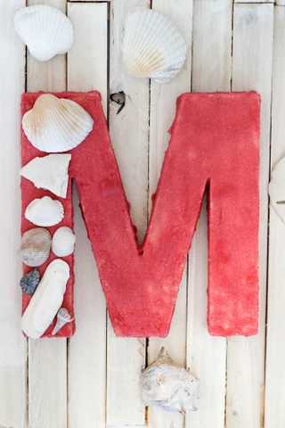 Create a beautiful colored sand and seashell monogram with Scenic Sand!
